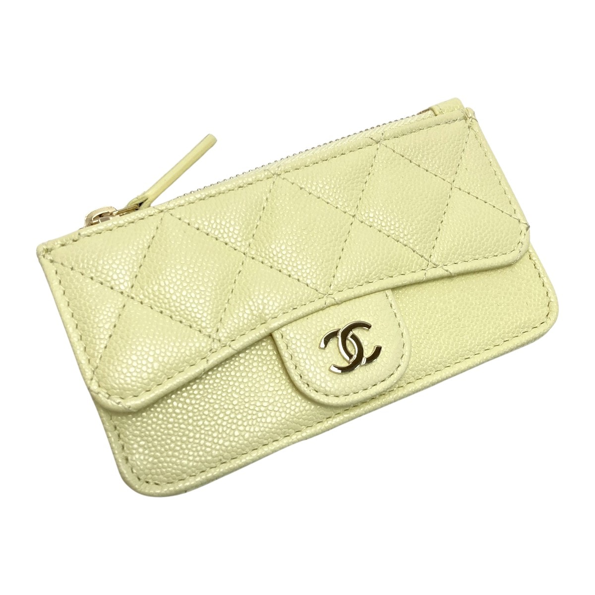 ☆☆CHANEL シャネル マトラッセ クラシック カードケース AP2570 ライトイエロー キャビアスキン コインケース 布袋有