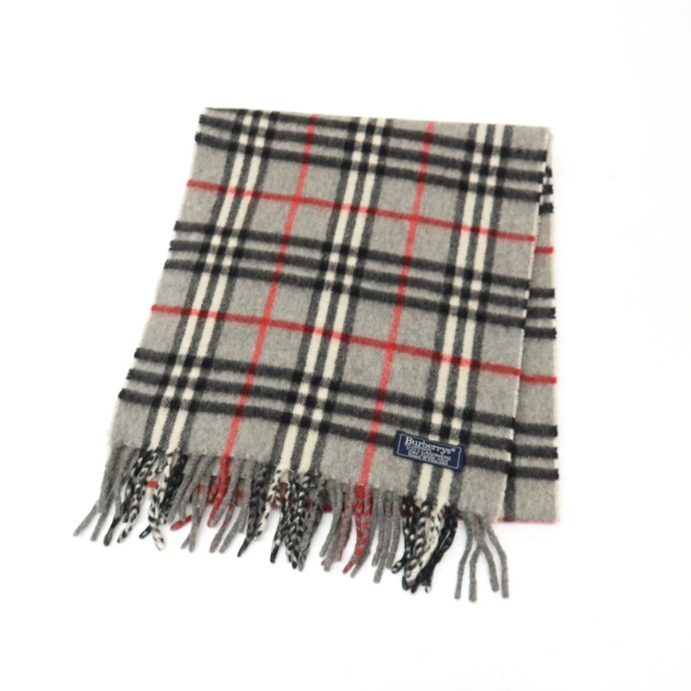【中古】バーバリーズ Burberrys カシミヤ ノバチェック マフラー グレーxブラック【メンズ】