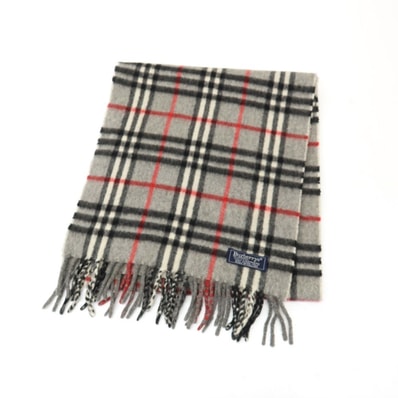 【中古】バーバリーズ Burberrys カシミヤ ノバチェック マフラー グレーxブラック【メンズ】