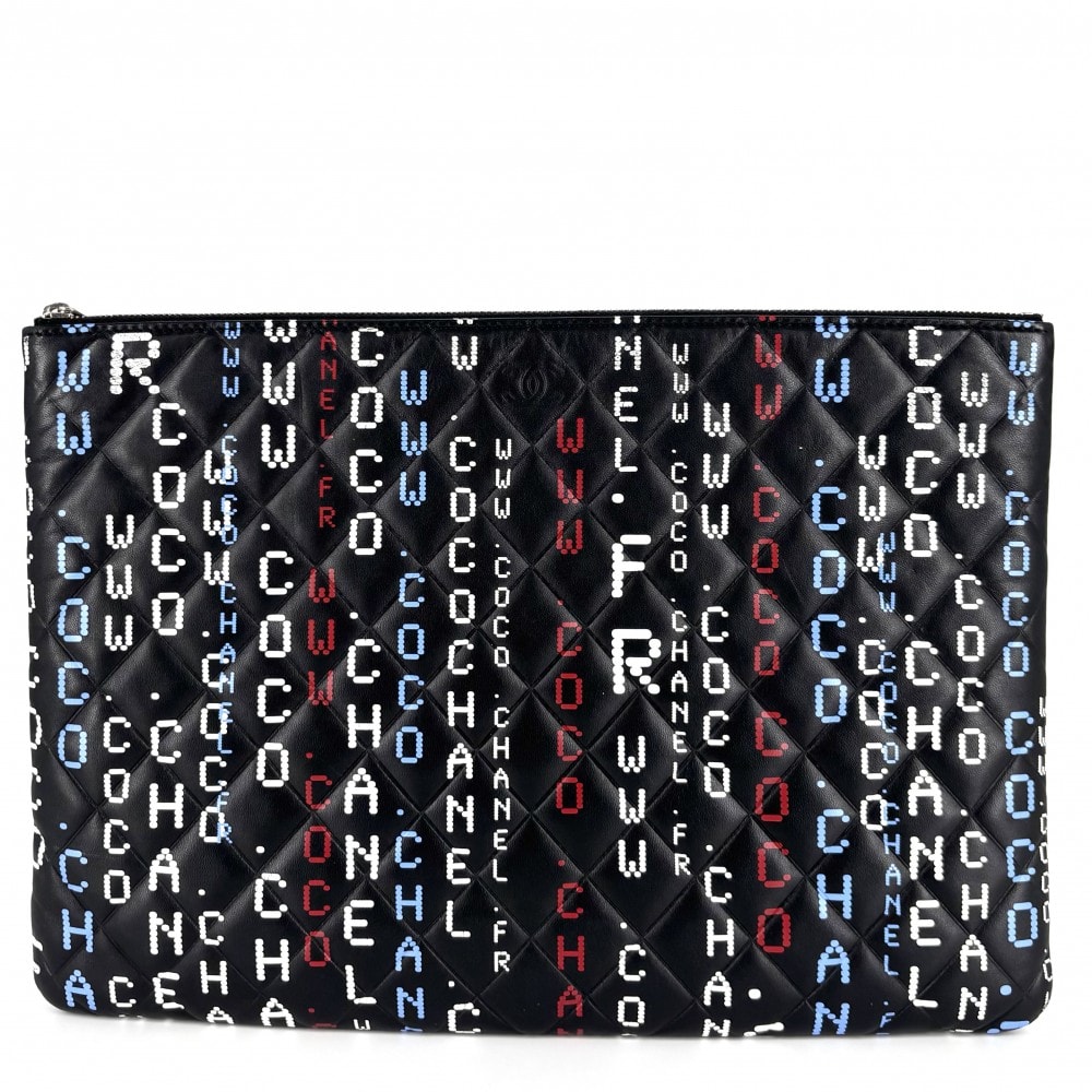 CHANEL シャネル クラッチバッグ マトラッセ タイポグラフィー ココマーク セカンドバッグ ラムスキン    ブラック 黒 マルチカラー シルバー金具 レディース【中古品】