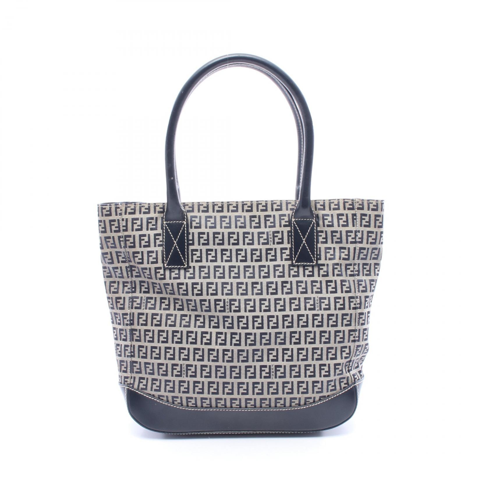 フェンディ FENDI ズッキーノ トートバッグ バッグ キャンバス レザー レディース ネイビー系 / グレー系 【中古】