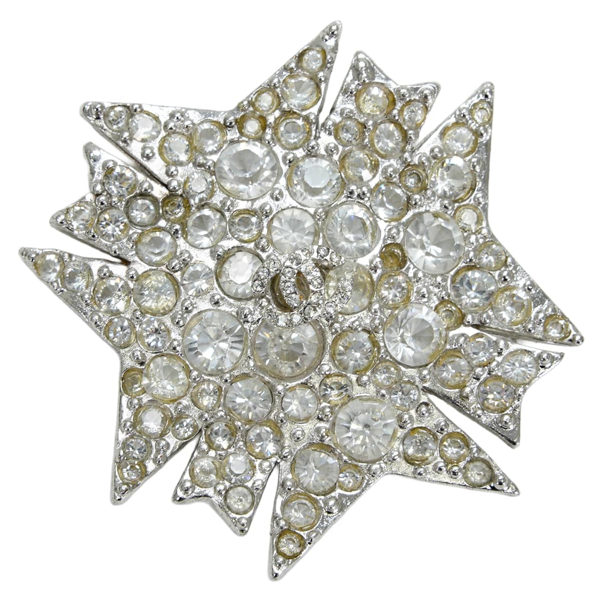 CHANEL シャネル ブローチ ラインストーン ココマーク スターリボン ストラス シルバー/クリア メタル/ラインストーン シルバー金具 新品同様【中古】