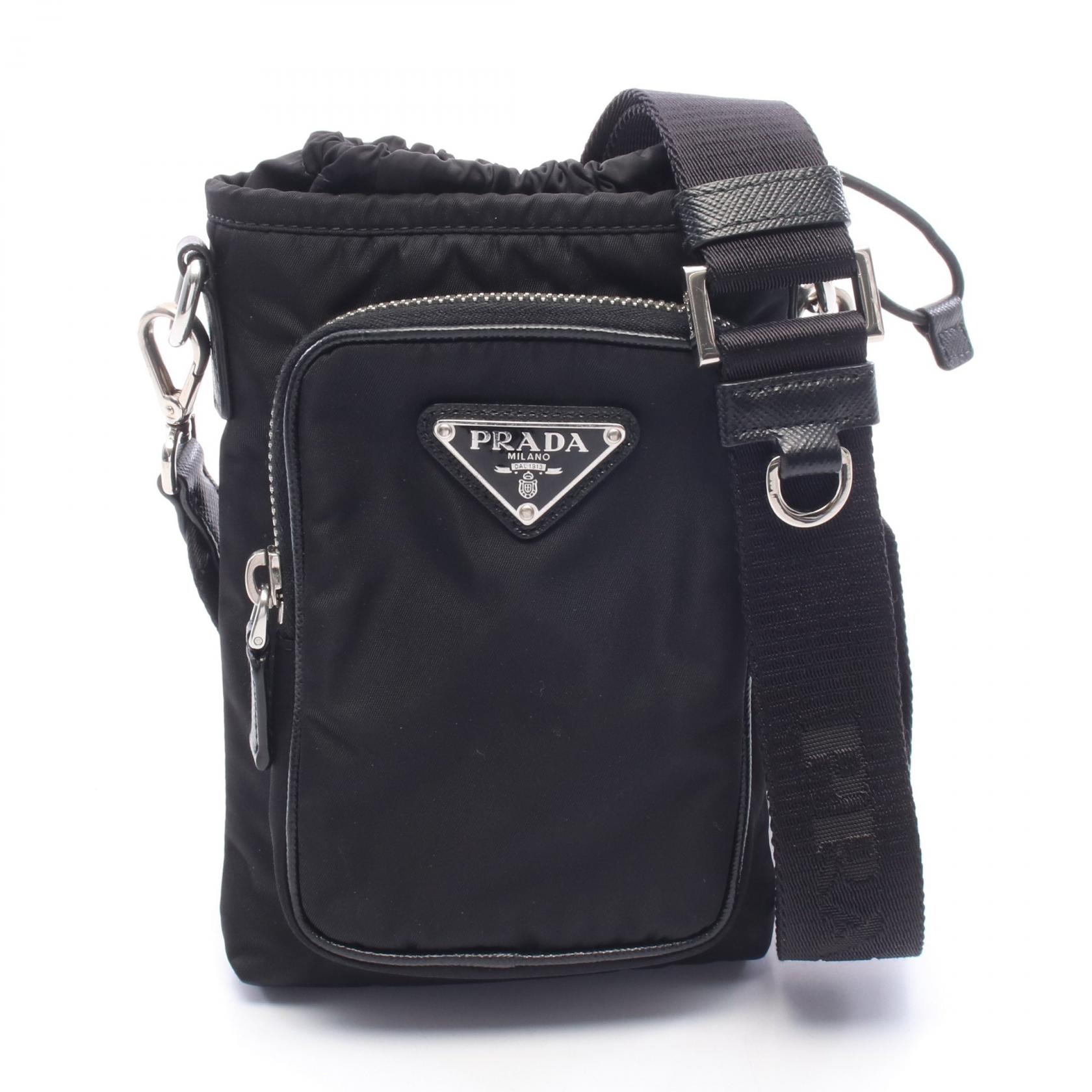 プラダ PRADA Re-Nylon スマートフォンケース ショルダーバッグ バッグ ナイロン レザー メンズ レディース ブラック系 【中古】