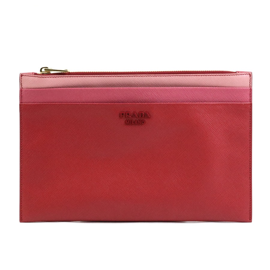 プラダ PRADA クラッチバッグ レザー レッド×ピンク ユニセックス 1NG017【中古】 h30836a