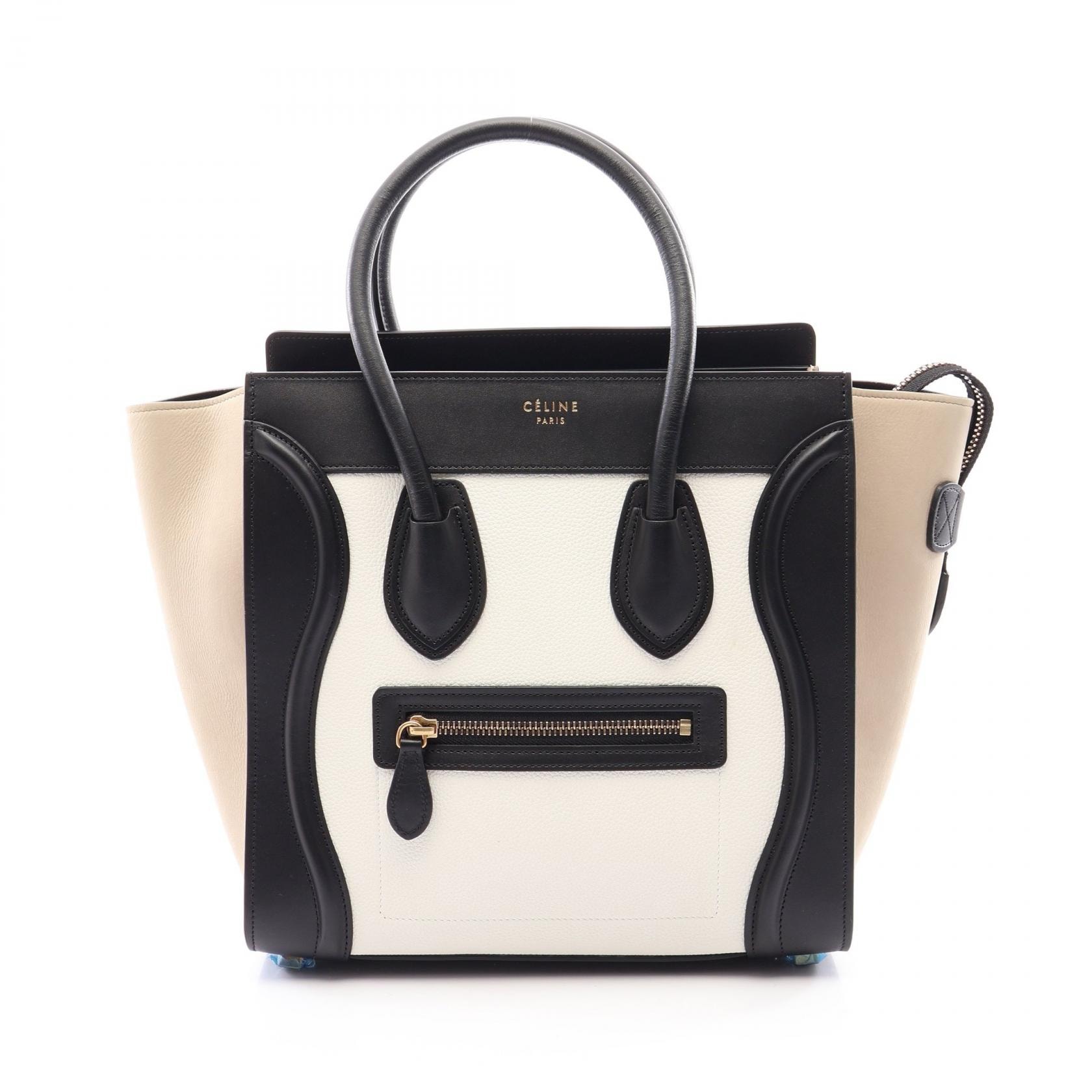 セリーヌ CELINE ラゲージ マイクロショッパー トートバッグ バッグ レザー スウェード レディース ホワイト系 / ブラック系 / ベージュ系 167793 【中古】