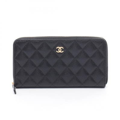 シャネル CHANEL クラシック ロング ジップ ウォレット マトラッセ ラウンド長財布 財布 キャビアスキン(グレインドカーフ) レディース ブラック系 AP0242 【中古】