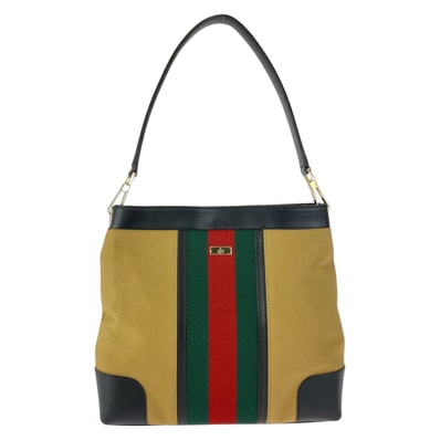 美品 GUCCI グッチ シェリーライン ベージュ ブラウン ゴールド金具 キャンバス レザー/ ショルダーバッグ 505431 【中古】