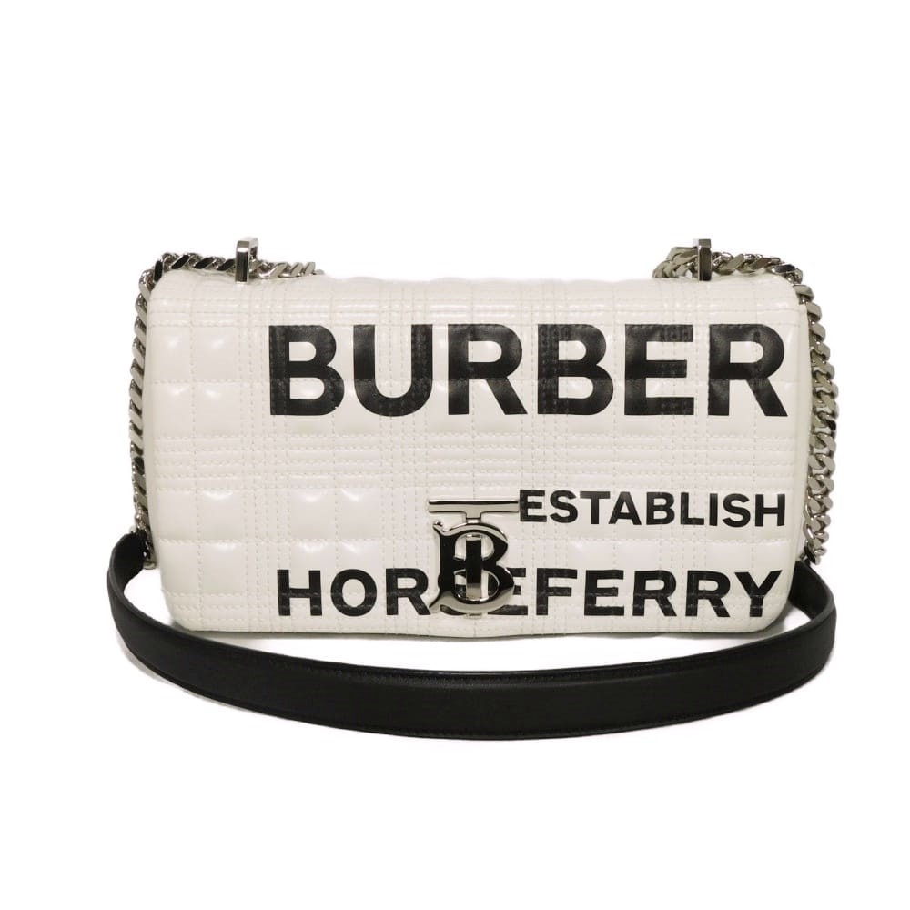 BURBERRY バーバリー スモール ローラ ホースフェリー クロスボディ Wチェーン Sチェーン キルティング ブラック TBロゴ ホワイト ショルダーバッグ 8029311