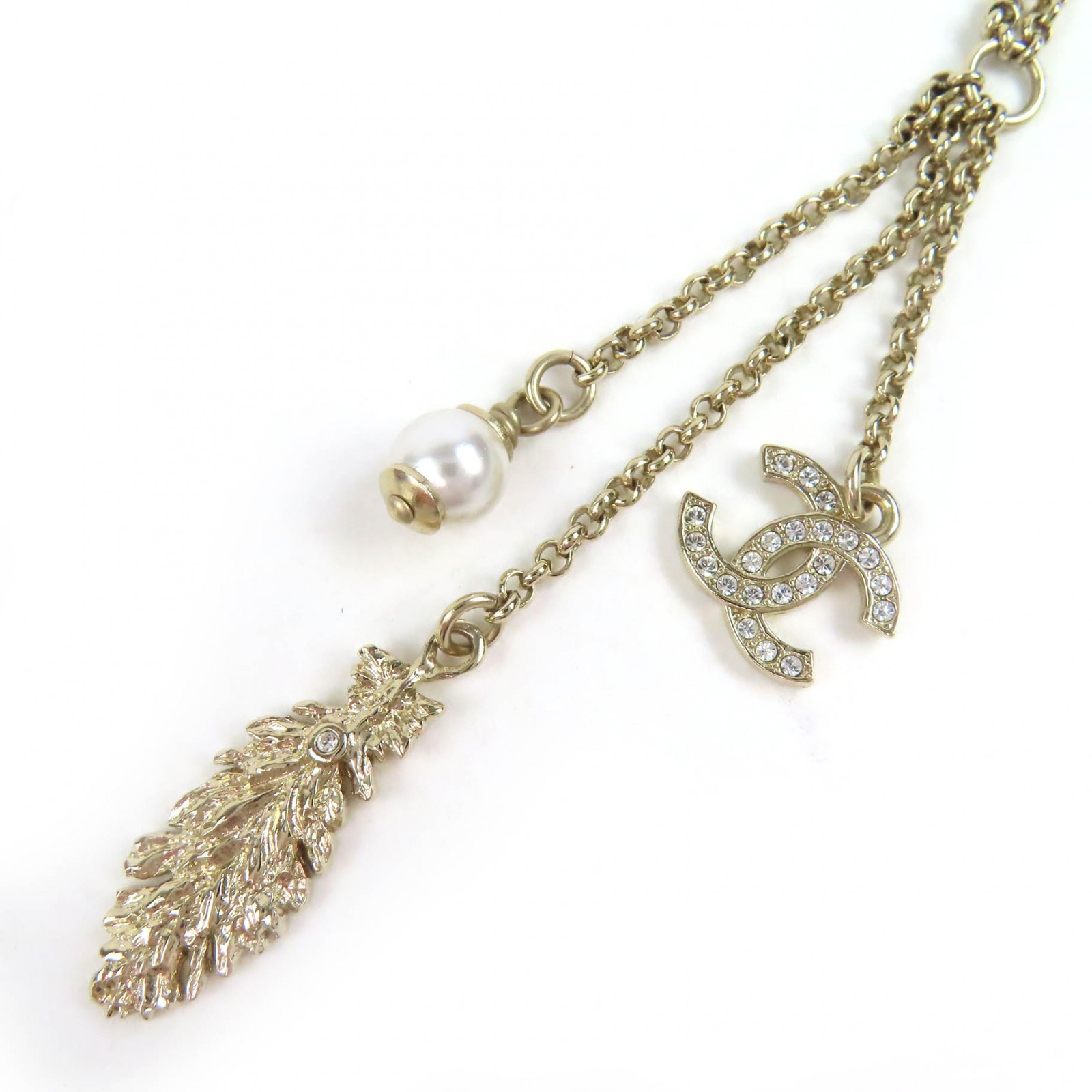 極美品 シャネル ココマーク フェザー パール ストラス ネックレス ABF691