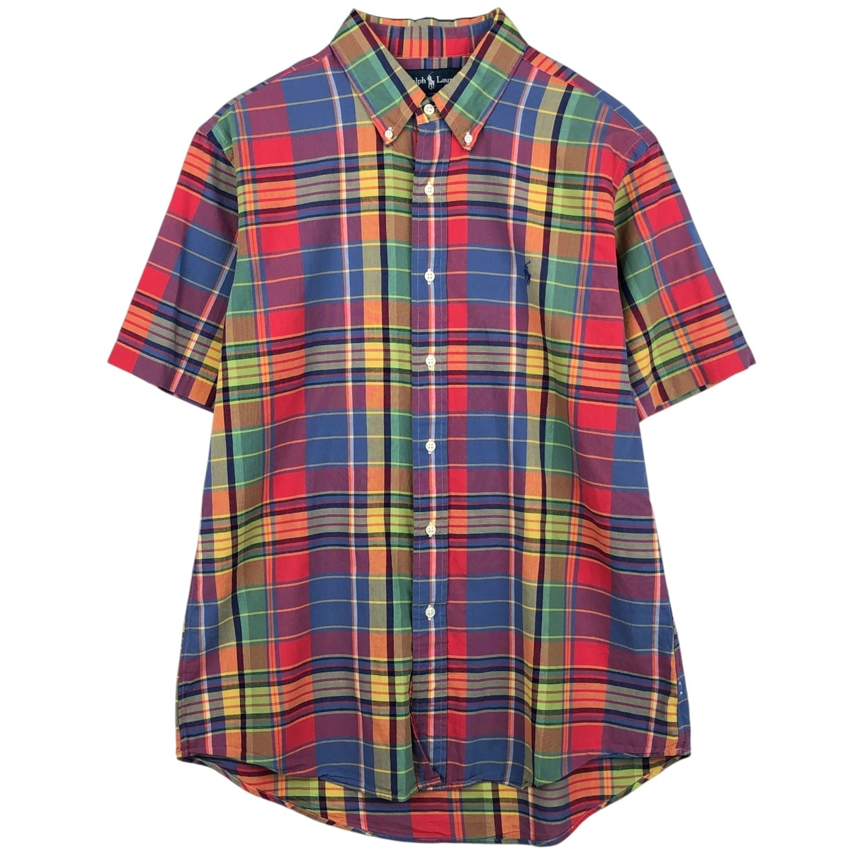 古着 ラルフローレン Ralph Lauren CUSTOM FIT マドラスチェック 半袖 ボタンダウン チェックシャツ メンズL相当/eaa655874
