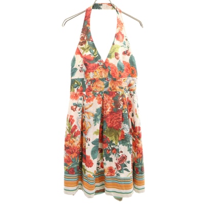 ZARA BASIC ザラベーシック 花柄 ホルターネック ミニワンピース M ホワイト系