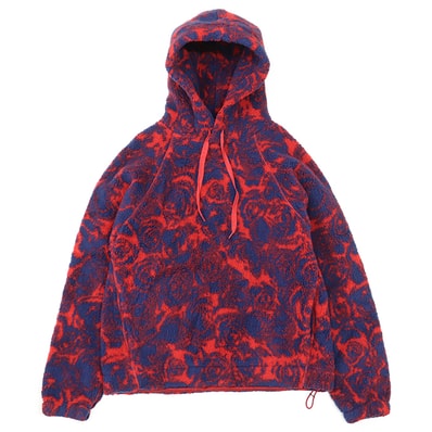 【新品同様】BURBERRY バーバリー ボアパーカー サイズ XS メンズ ローズ 薔薇 ジャガード フリース フーディー プルオーバー ロングスリーブ 長袖 レディース着用可 トップス レッド ブルー 赤 青 総柄 イタリア製 8077521