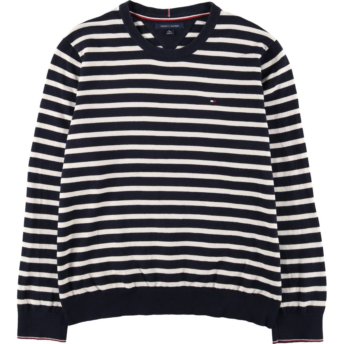 古着 トミーヒルフィガー TOMMY HILFIGER ボーダー柄 コットンニットセーター レディースXL相当/eaa579667
