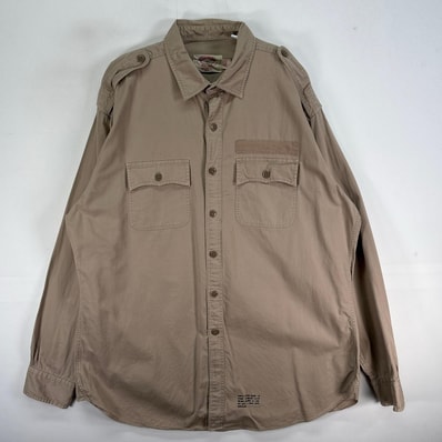 古着 ブルックスブラザーズ Brooks Brothers 長袖シャツ サファリ エポレット L ベージュ系 無地 メンズ