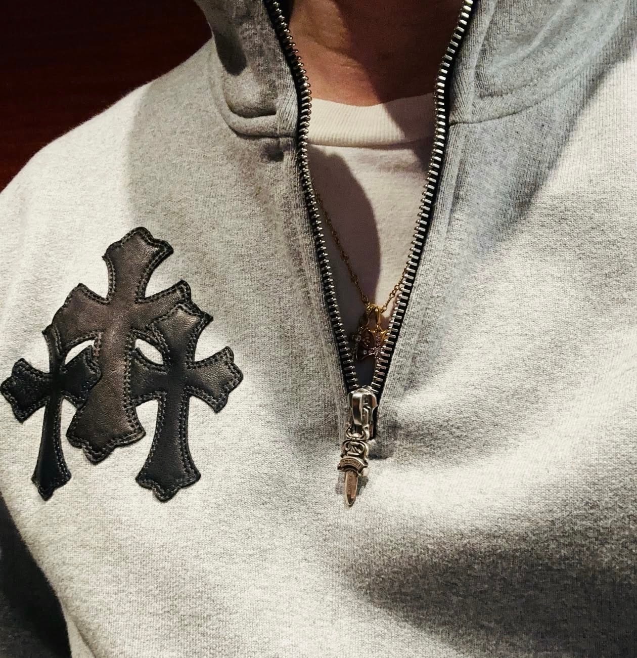 Chrome Hearts Y Not Label Cross Patch Half Zip Sweat "Gray"