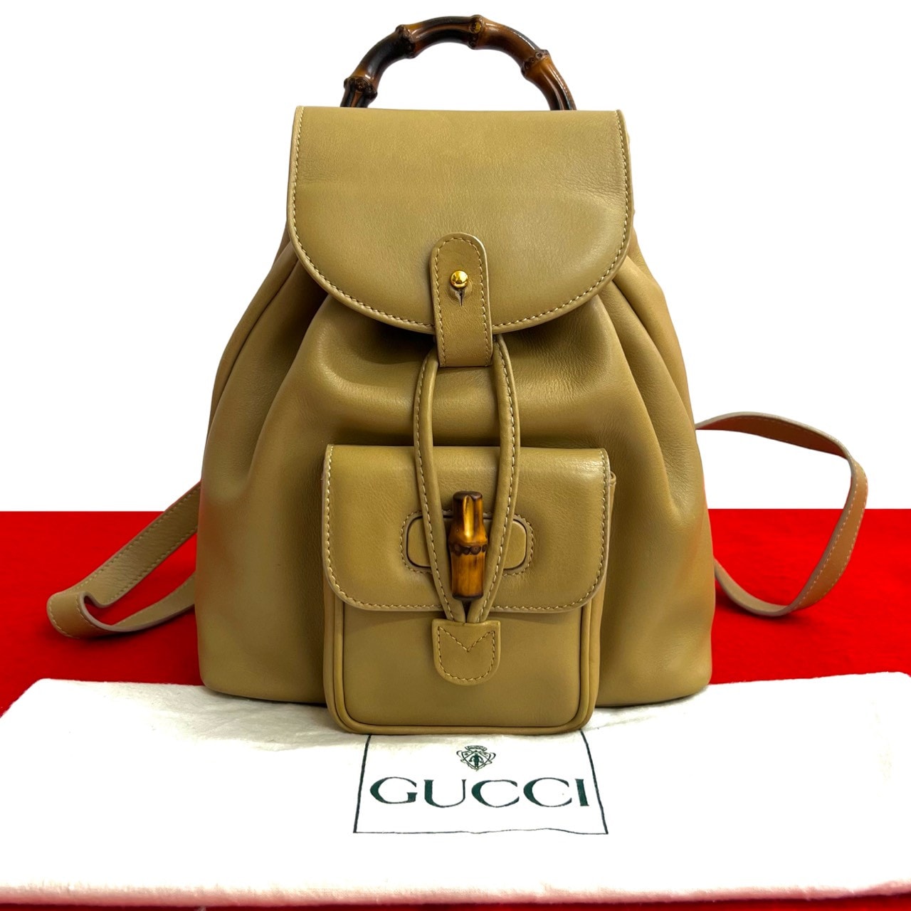GUCCI グッチ バンブー レザー バンブー リュックサック ベージュ
 51269