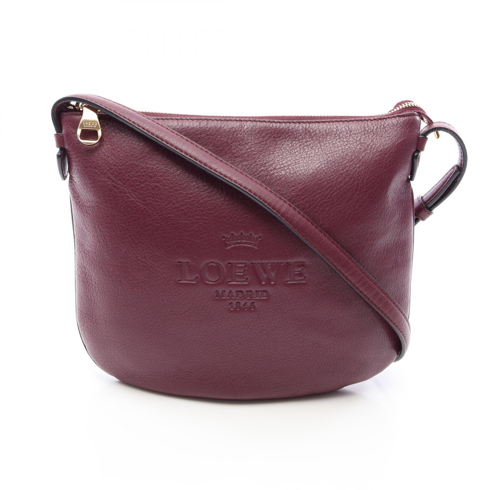 ロエベ LOEWE ヘリテージ ショルダーバッグ バッグ レザー レディース ボルドー系 【中古】