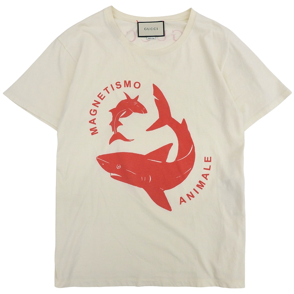 グッチ シャークプリント Tシャツ トップス メンズ アイボリー 493117X3N86 XS XS