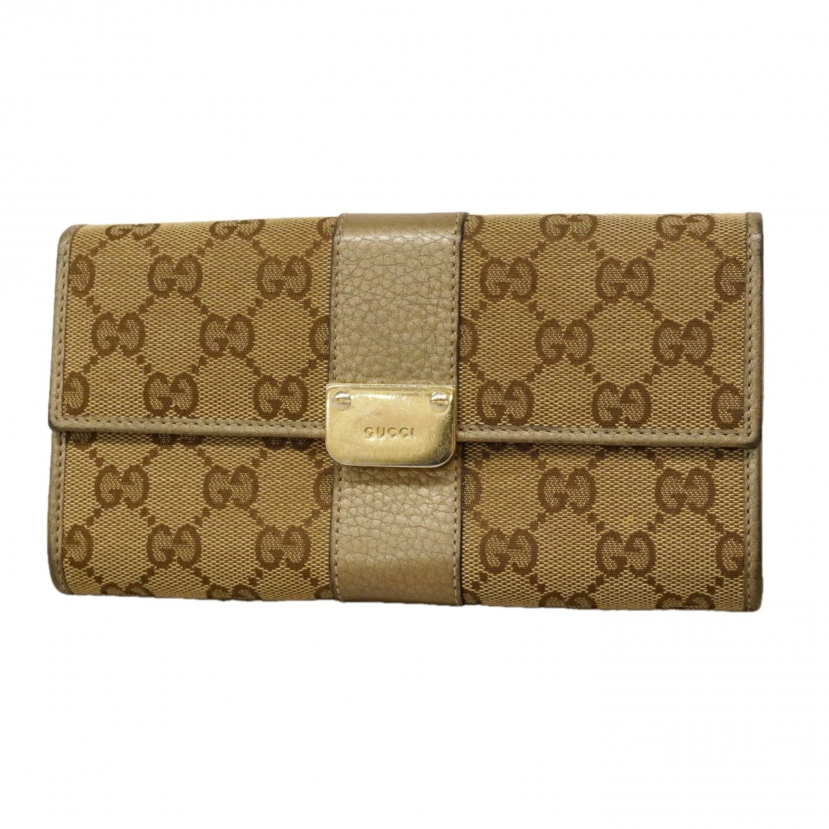 【6db1208】グッチ 長財布 GGキャンバス 233028 キャンバス ベージュ ゴールド金具【中古】レディース