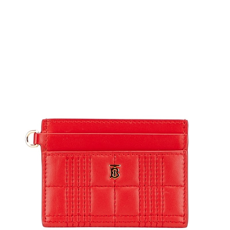 バーバリー TB モノグラム キルティング カードケース レッド ゴールド レザー レディース BURBERRY 中古