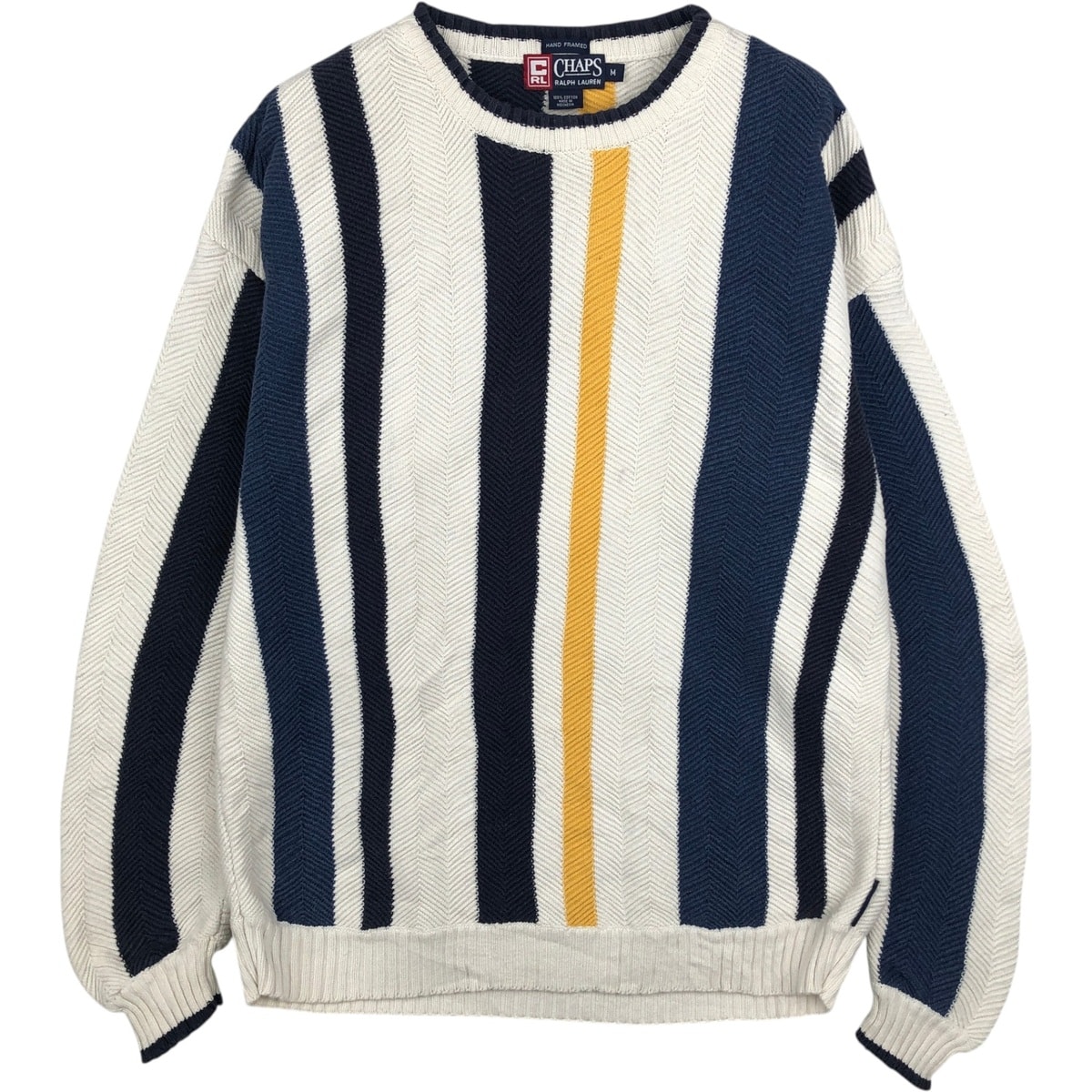 古着 ラルフローレン Ralph Lauren CHAPS チャップス ストライプ柄 ヘリンボーン コットンニットセーター メンズM相当/eaa631983