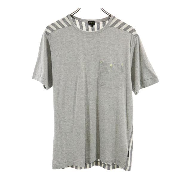 Paul Smith ポールスミス ストライプ柄切替 半袖 Tシャツ M グレー系
