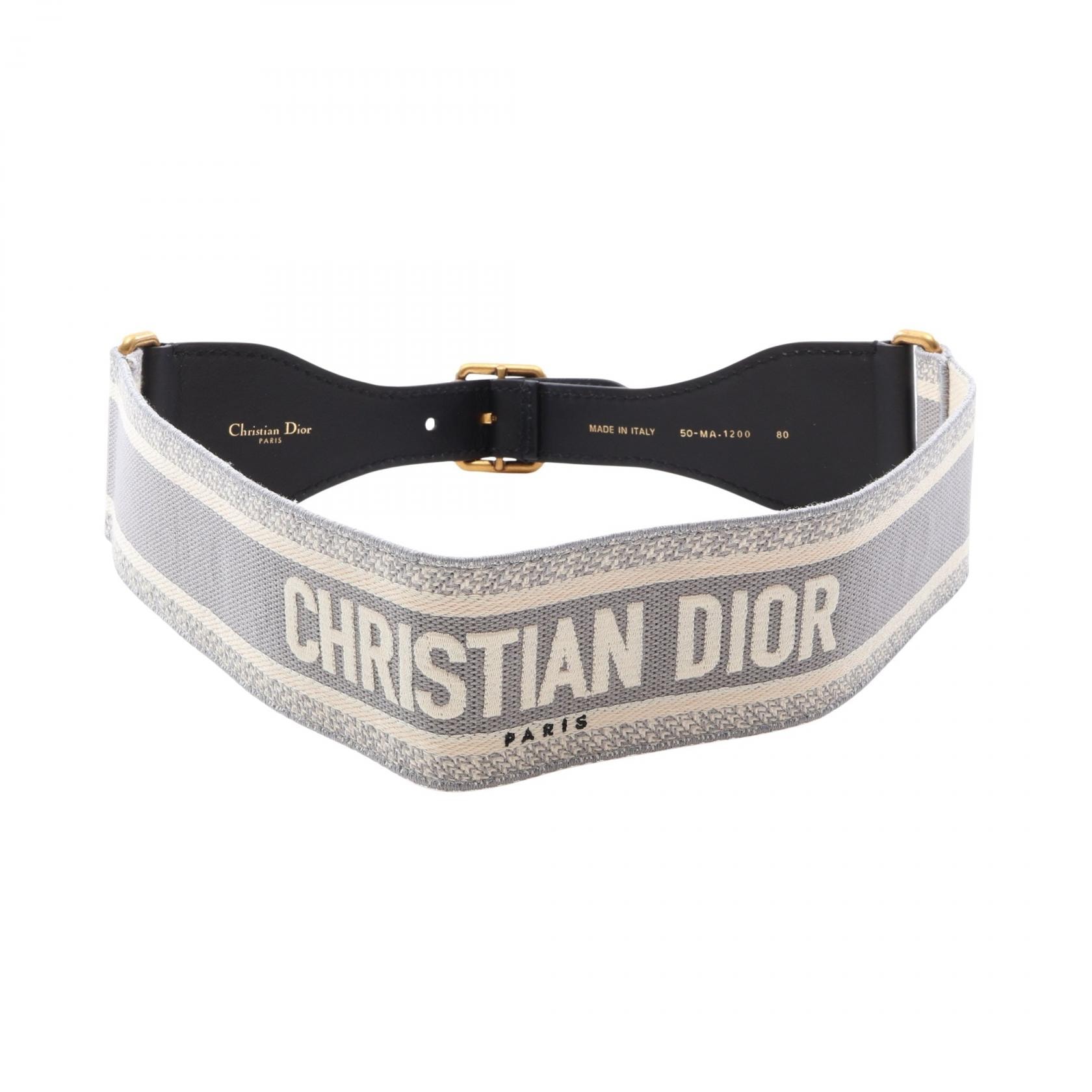 ディオール Dior エンブロイダリー マキシ ベルト 衣料品 キャンバス レザー レディース グレー系 / ホワイト系 / ブラック系 【中古】