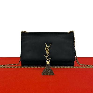 YVES SAINT LAURENT イヴ・サンローラン ケイト YSL ロゴ 金具 タッセル レザー ショルダーバッグ ブラック
37290