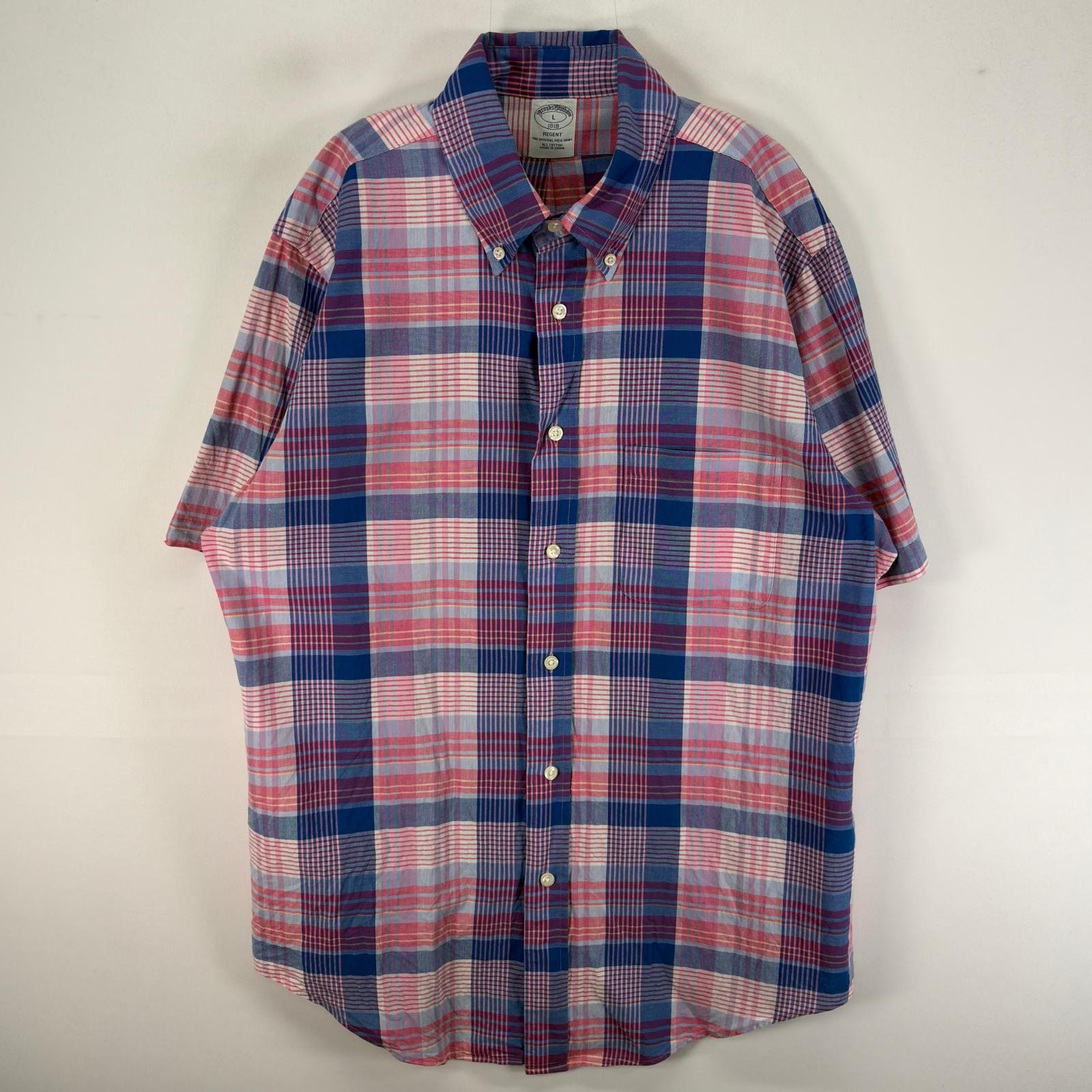 古着 ブルックスブラザーズ Brooks Brothers 半袖シャツ ボタンダウン 胸ポケ L ブルー系 チェック メンズ