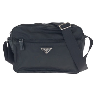 美品 PRADA プラダ テスート 三角ロゴプレート ブラック 黒 シルバー金具 ナイロン レザー/ ショルダーバッグ メッセンジャーバッグ 600680 【中古】