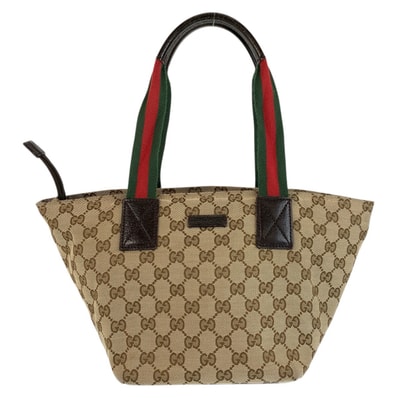 美品 GUCCI グッチ シェリーライン ベージュ ブラウン GGキャンバス トートバッグ ハンドバッグ 601927 【中古】