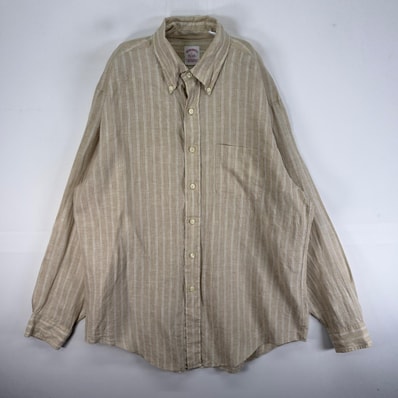 古着 ブルックスブラザーズ Brooks Brothers 長袖シャツ 胸ポケット リネン L ベージュ系 ストライプ メンズ
