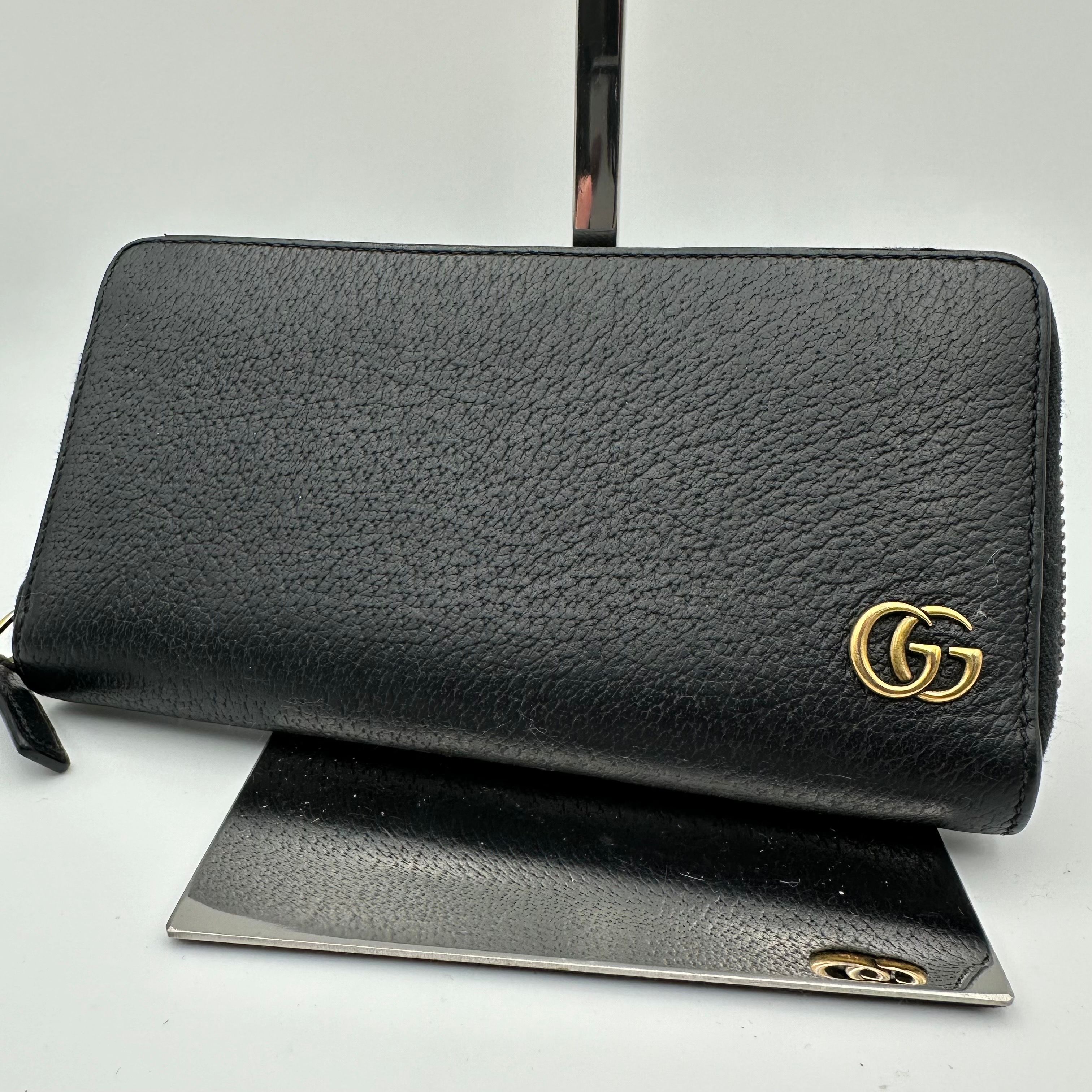GUCCI GG Marmont Leather Zip Around Wallet "Black/Gold"