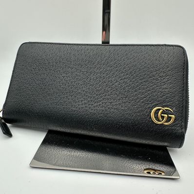 GUCCI GG Marmont Leather Zip Around Wallet "Black/Gold"