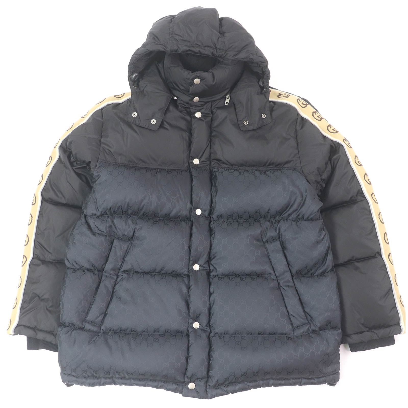 GUCCI GG Jacquard Nylon Padded Coat "Black/Camel/Brown"