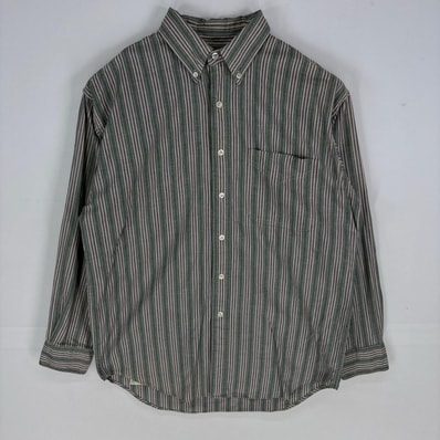 古着 80's/80年代 ヴィンテージ エルエルビーン L.L.Bean 長袖シャツ ボタンダウン ロングスリーブ M グリーン系 ストライプ メンズ