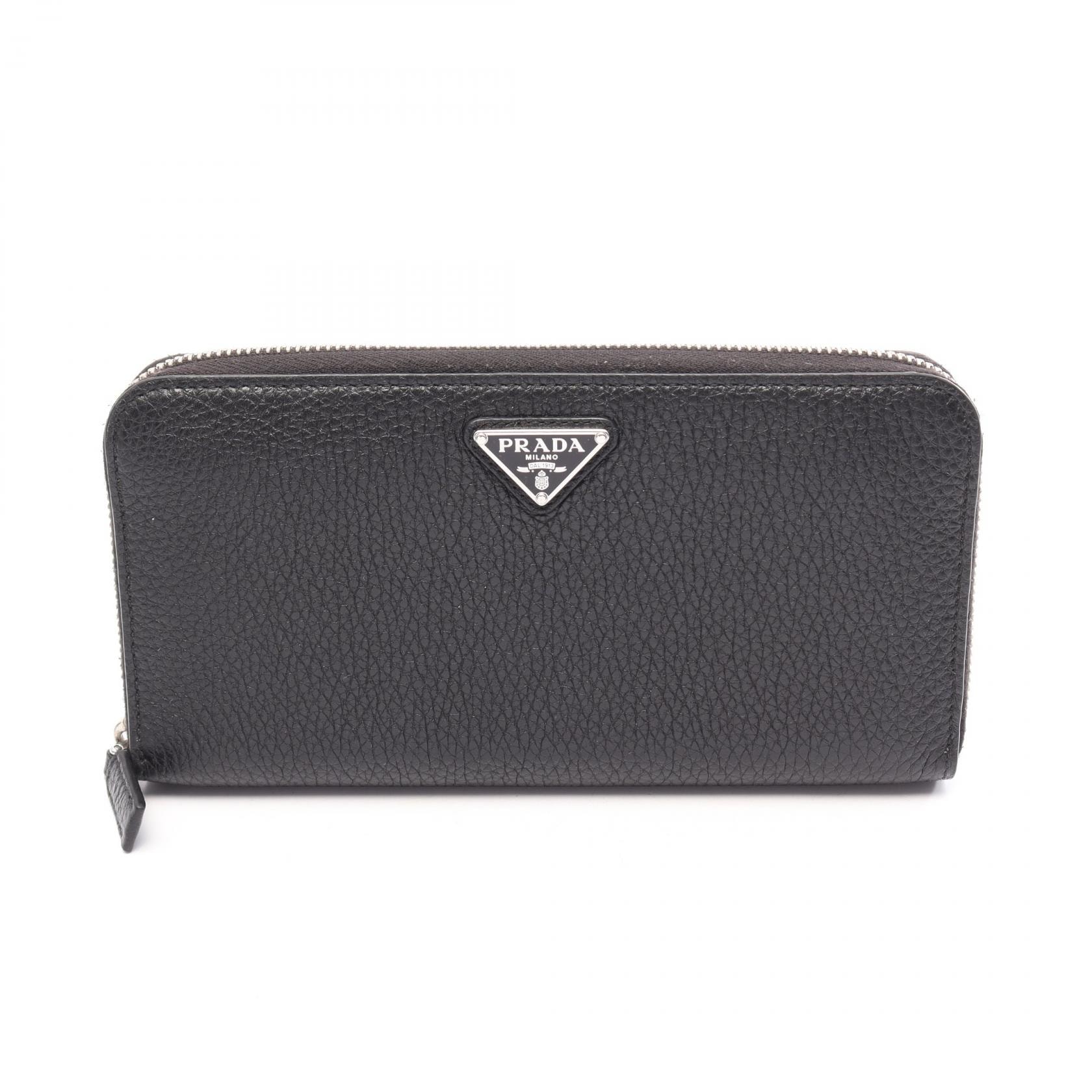 プラダ PRADA ラウンド長財布 財布 レザー メンズ ブラック系 2ML317 【中古】