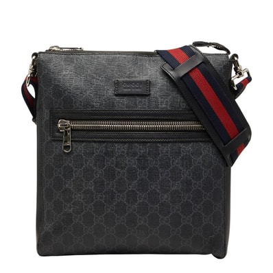 グッチ GGスプリーム 斜め掛け ショルダーバッグ 474137 ブラック PVC レザー メンズ GUCCI 【中古】