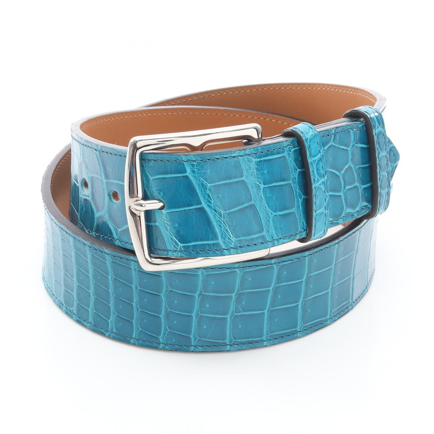 エルメス HERMES エトリヴィエール ベルト 衣料品 エキゾチックレザー ポロサスリセ □R刻印(2014年製造) メンズ グリーン系 【中古】