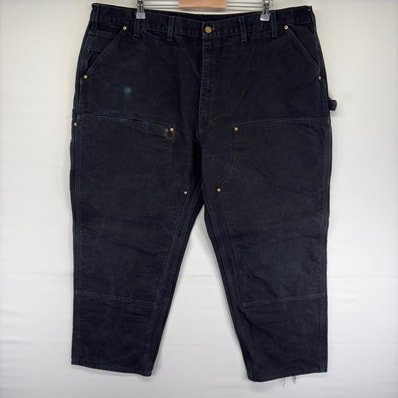 古着 カーハート Carhartt USA製 ダック パンツ ダブルニー ジップ ワンポイントロゴ スパナポケット w48 L30 ブラック系 メンズ
