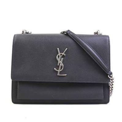 サンローラン SAINT LAURENT ショルダーバッグ レザー/メタル グレー/シルバー レディース【中古】 e62062k