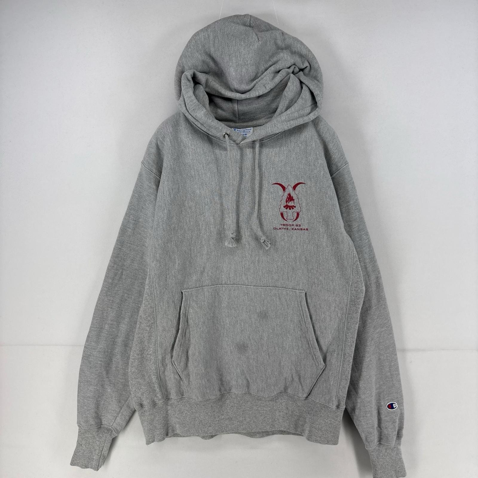 古着 チャンピオン Champion パーカー スウェット プルオーバー リバースウィーブ M  グレー プリント メンズ