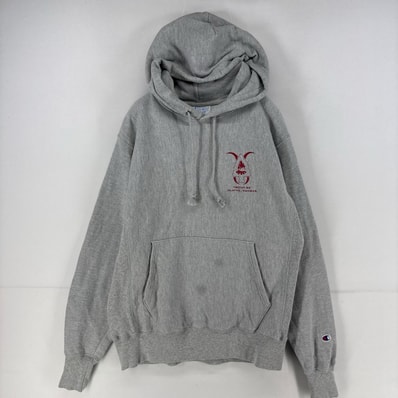 古着 チャンピオン Champion パーカー スウェット プルオーバー リバースウィーブ M グレー プリント メンズ