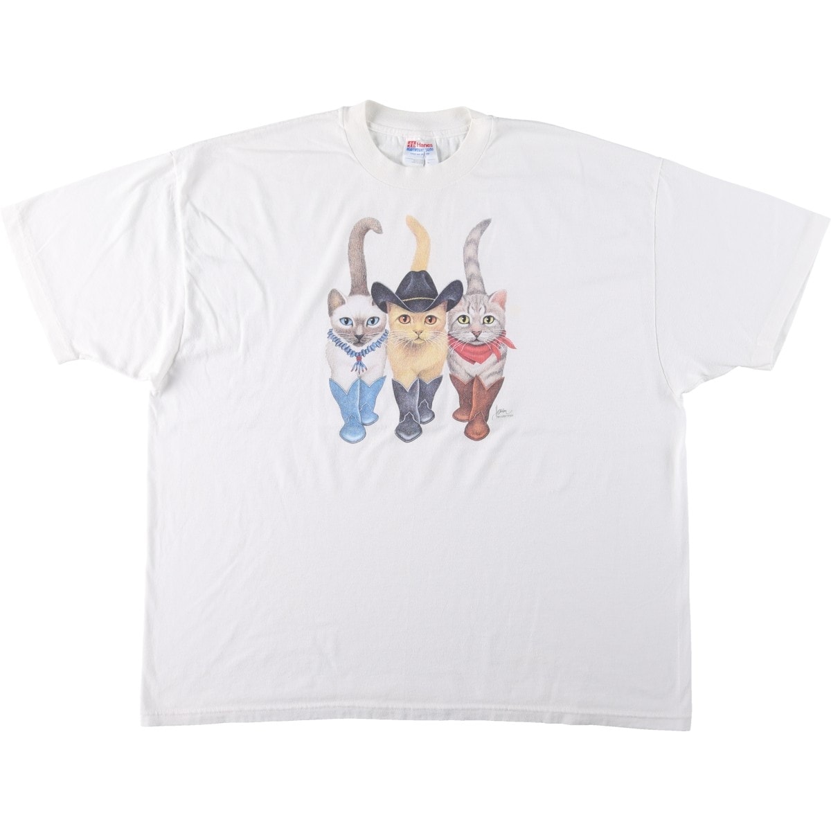 古着 90年代 ヘインズ Hanes HEAVYWEIGHT 50/50 ネコ柄 アニマルTシャツ USA製 メンズXXL相当 ヴィンテージ/eaa664847
