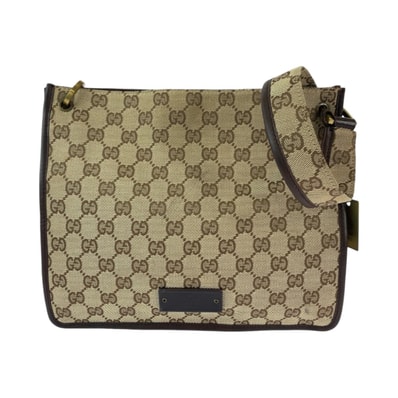 GUCCI グッチ プレートチャーム ベージュ ブラウン ゴールド金具 GGキャンバス ショルダーバッグ ポシェット 603020 【中古】