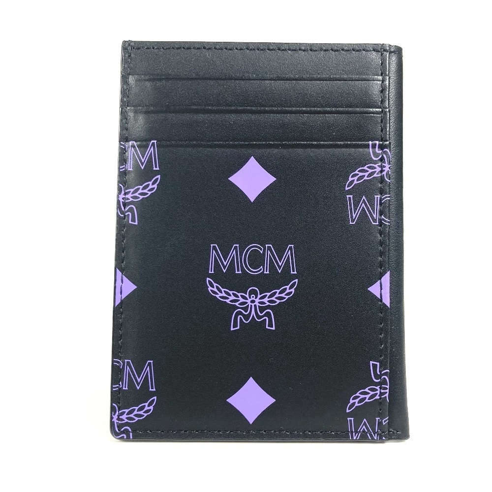 エムシーエム MCM ロゴ 名刺入れ パスケース バイカラー カードケース レザー ブラック 美品