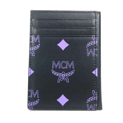 エムシーエム MCM ロゴ 名刺入れ パスケース バイカラー カードケース レザー ブラック 美品