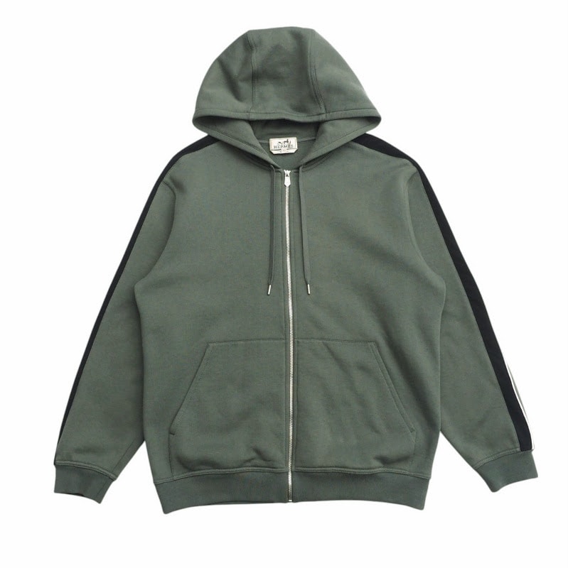 2022AW■HERMES エルメス Run H ランH パーカー サイズL フード ジップアップパーカー 裏起毛 イタリア製 ブランド古着【中古】20250227/RA3646