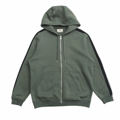 2022AW■HERMES エルメス Run H ランH パーカー サイズL フード ジップアップパーカー 裏起毛 イタリア製 ブランド古着【中古】20250227/RA3646