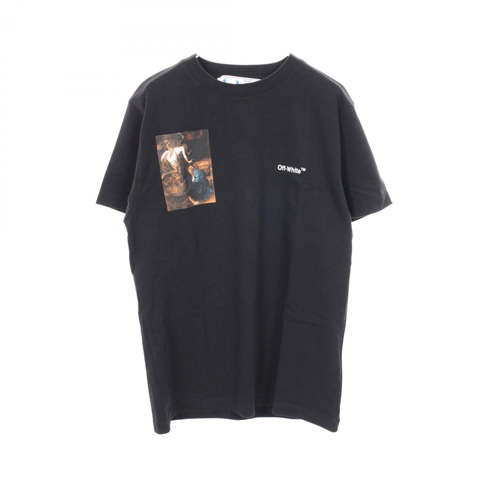 オフホワイト OFF-WHITE Caravaggio Lute Slim 半袖Tシャツ 衣料品 トップス コットン メンズ ブラック系 【中古】
